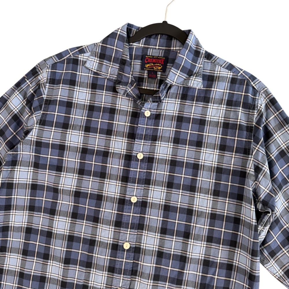 Cremieux Mens L Blue Plaid Button Down Shirt Classic Fit Preppy Quiet Luxury